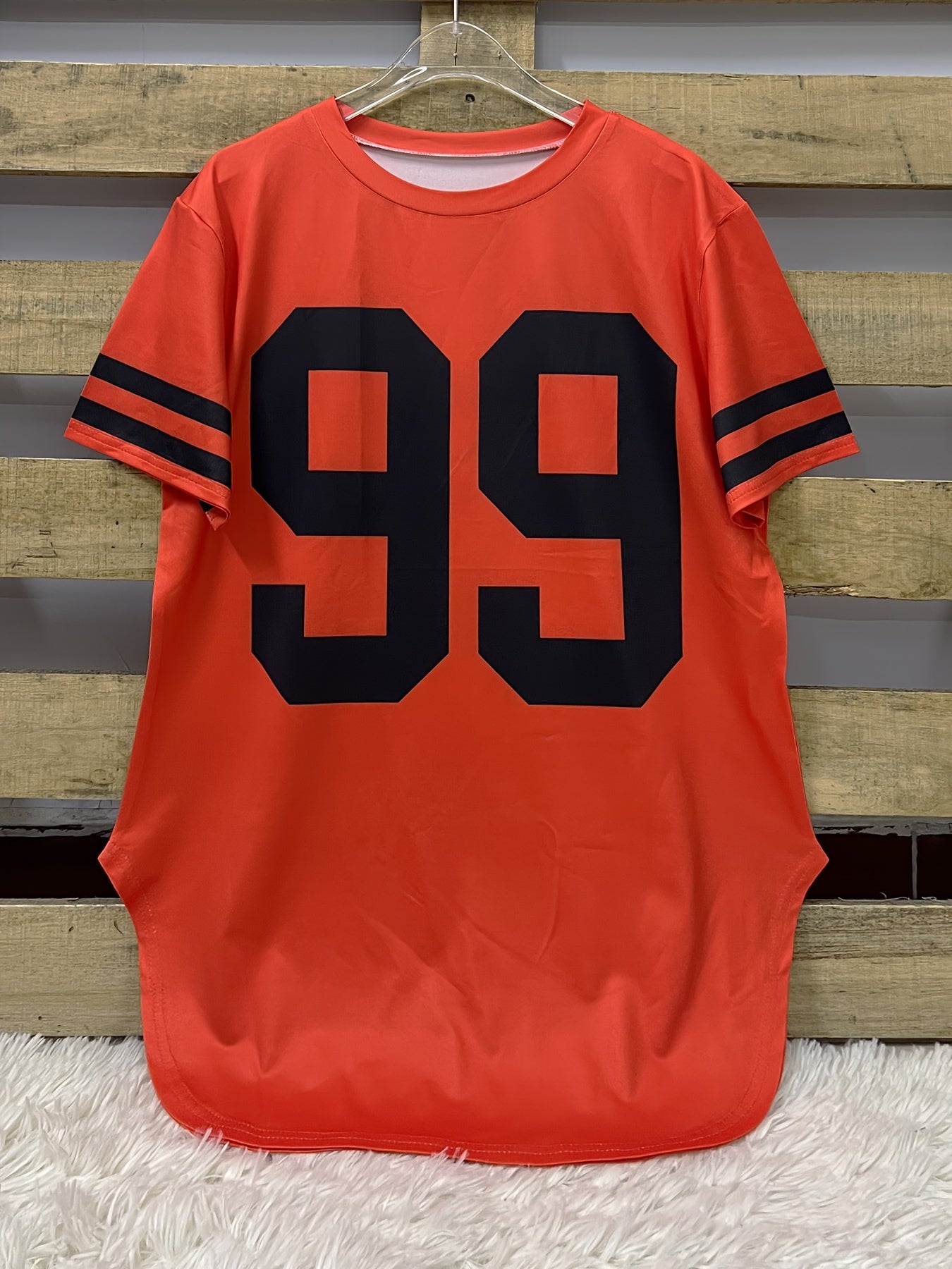 Summer New European and American Style Women's "99" Print Loose Fit Casual Short Sleeve T-Shirt Top