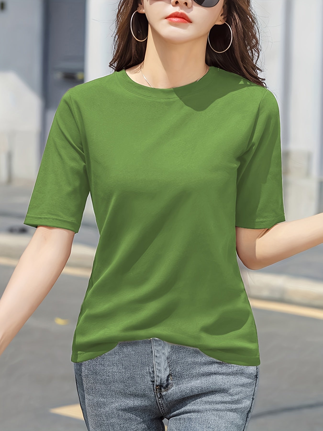 Women'S Elegant Solid Color T-Shirt - Soft Pink Crew Neck Short Sleeve Top, Perfect for Summer Fashion, Everyday Tshirt | Versatile Top | Comfortable Fit