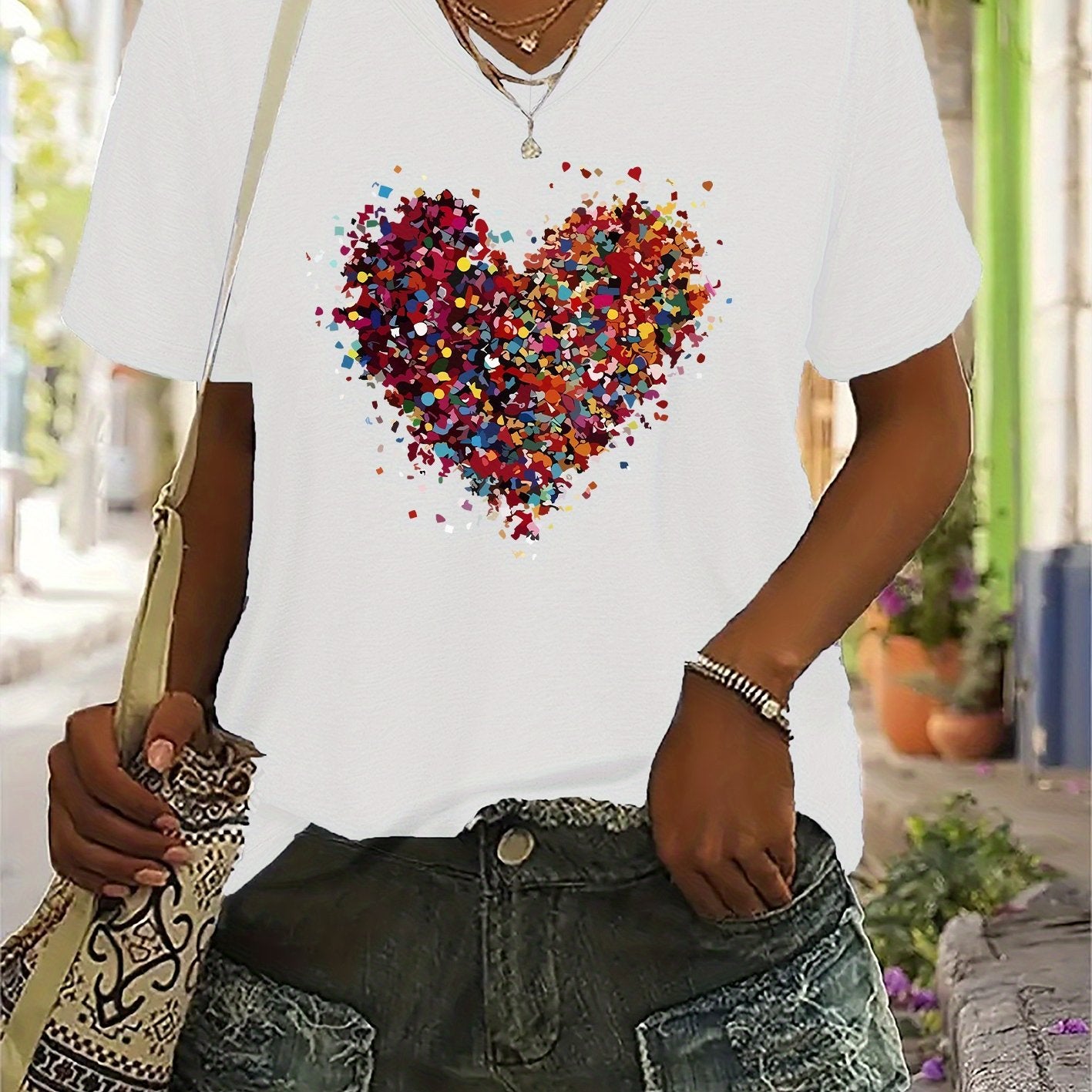 Women'S Fashion T-Shirt with a Love Printed Design, V-Neck Casual Short-Sleeve T-Shirt for Women