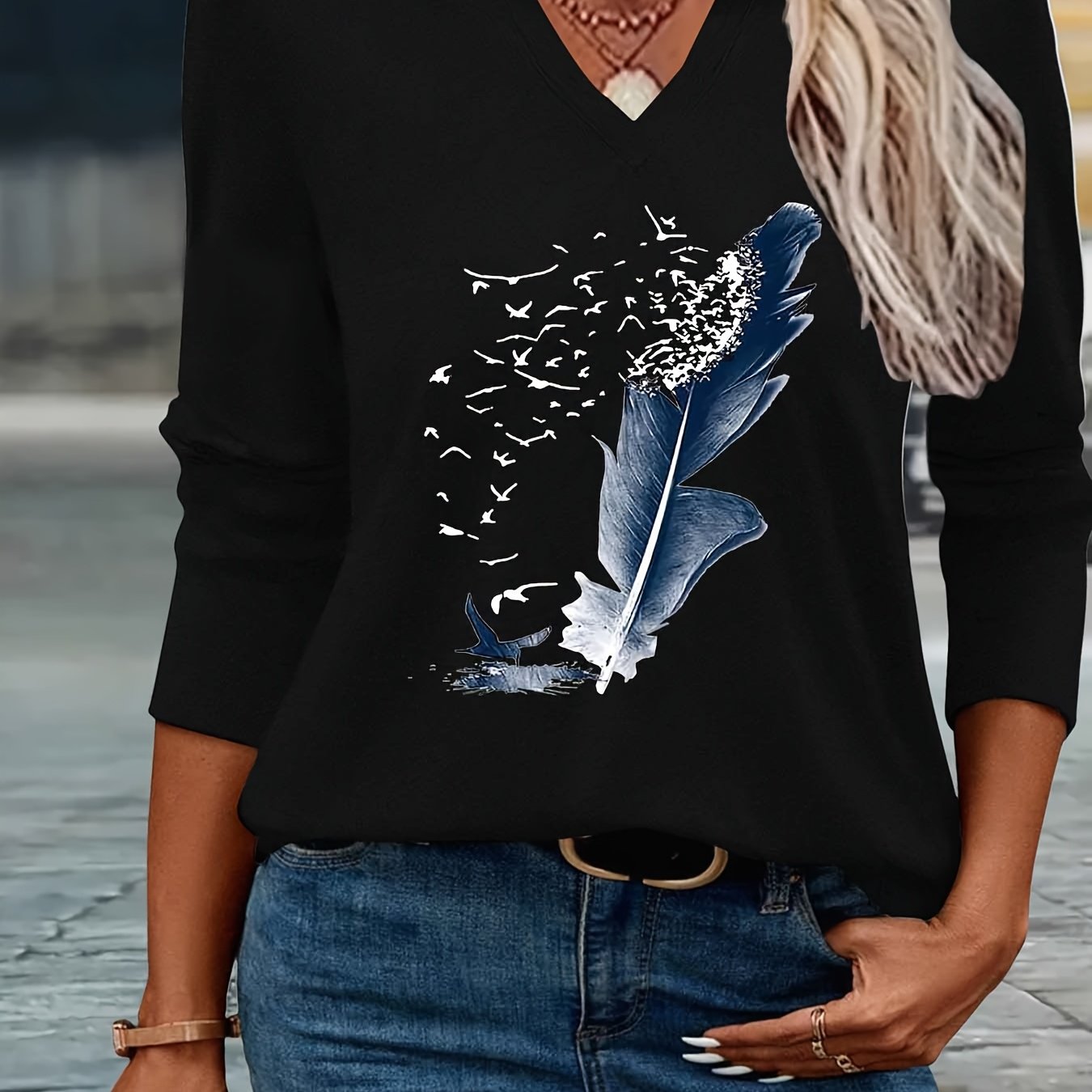 2025 New Style, Print Spring And Summer Fashion Easy Women'S Casual V-Neck Three-Quarter Sleeve T-Shirt 79-A41-544