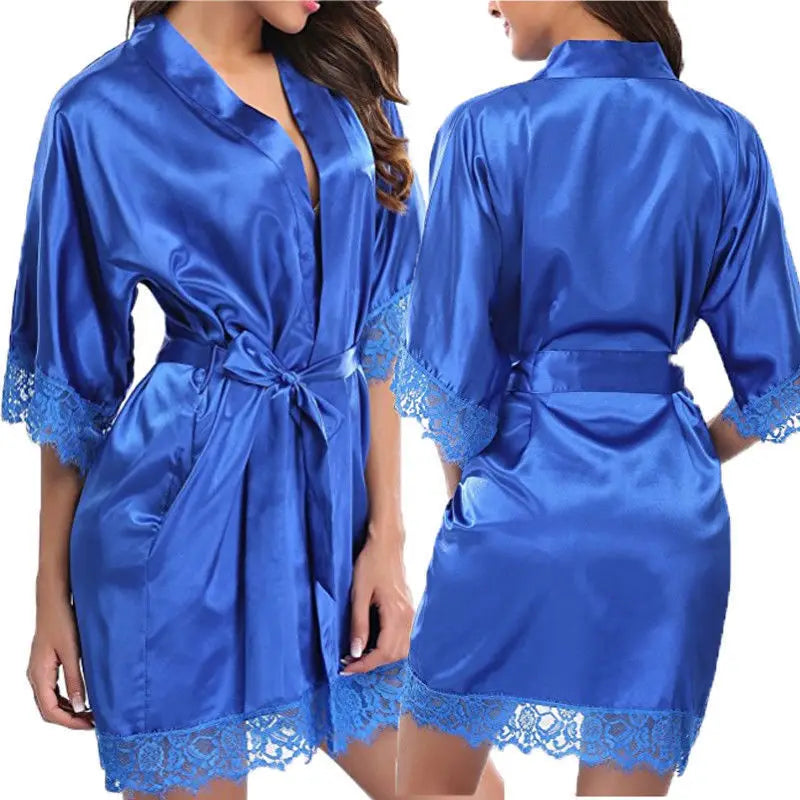 Women Ice Silk Pajamas Robes Sleepwear Nightgowns Nightdress Red Black L XL Lace Smooth Soft Comfortable Casual Pure Color