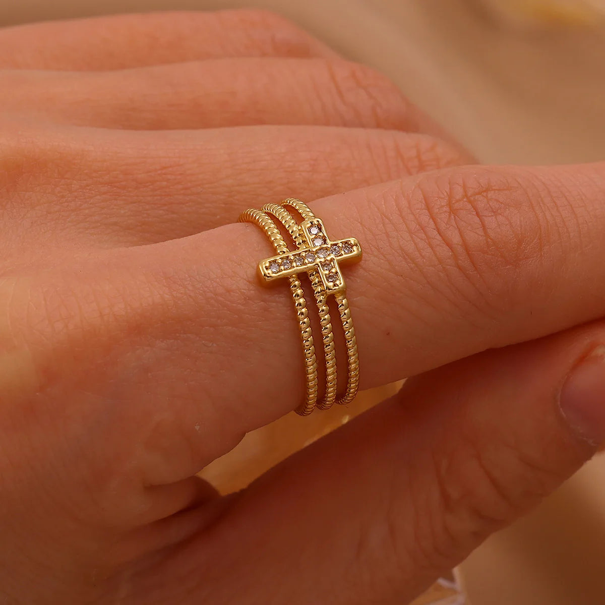 Shiny Rhinestone Ring For Women Party Gold Color Fashion Double Layer Zircon Anillos Geometric Jewelry Accessories 2026 New Gift