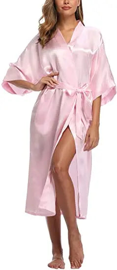 Plus Size S-XXXL Rayon Bathrobe Womens Kimono Satin Long Robe Sexy Lingerie Classic Nightgown Sleepwear with Belt