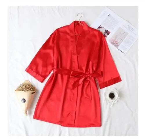 Summer Champagne Chinese Bride Wedding Robe Satin Sleepwear Women Nightgown Sexy Nightdress Lady Kimono Bathrobe Gown Negligee