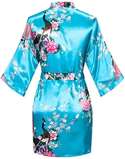 Satin Silk Women Wedding Bridemaid Robe Sexy Crane Print Bathrobe Short Long Kimono Night Gown Robe Fashion Dressing Gown Female