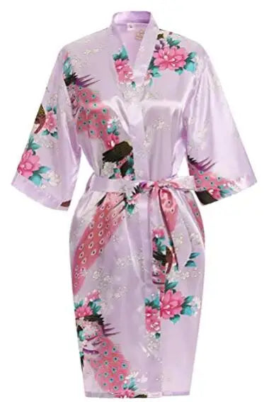 Satin Silk Women Wedding Bridemaid Robe Sexy Crane Print Bathrobe Short Long Kimono Night Gown Robe Fashion Dressing Gown Female