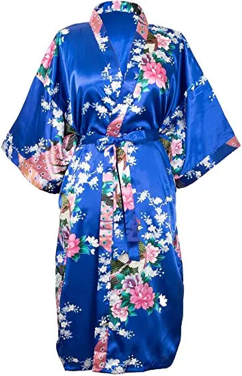 Satin Silk Women Wedding Bridemaid Robe Sexy Crane Print Bathrobe Short Long Kimono Night Gown Robe Fashion Dressing Gown Female