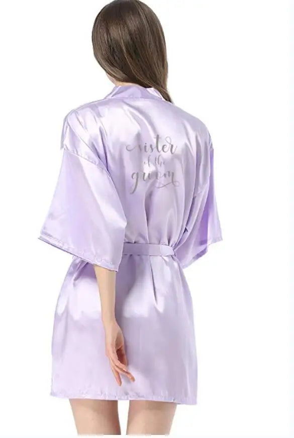 new bride bridesmaid robe with white black letters mother sister of the bride wedding gift bathrobe kimono satin robes
