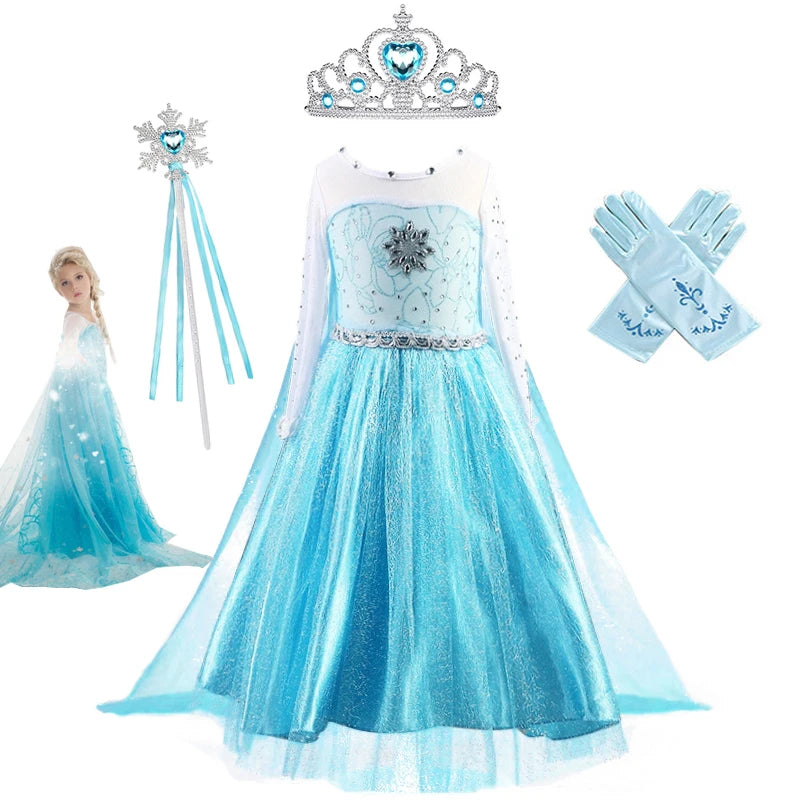 Fancy Baby Girl Princess Dresses for Girls Elsa Costume Bling Synthetic Crystal Bodice Elsa Party Dress Kids Snow Queen Cosplay