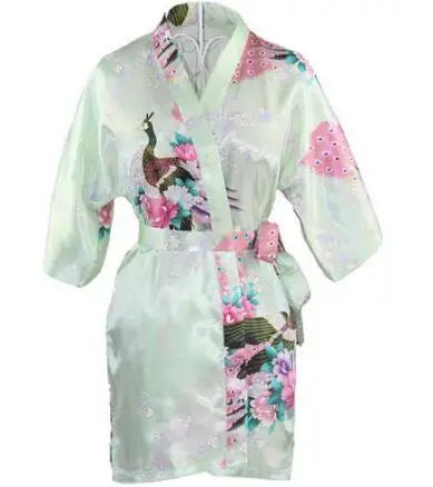 Satin Silk Women Wedding Bridemaid Robe Sexy Crane Print Bathrobe Short Long Kimono Night Gown Robe Fashion Dressing Gown Female