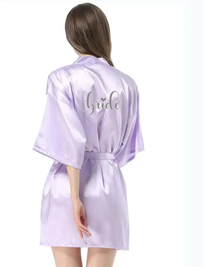 new bride bridesmaid robe with white black letters mother sister of the bride wedding gift bathrobe kimono satin robes