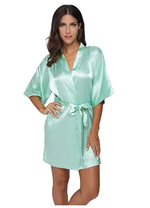 Silk Satin Wedding Bride Bridesmaid Robe Floral Bathrobe Short Kimono Robe Night Robe Bath Robe Fashion Dressing Gown For Women