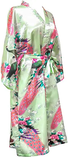 Satin Silk Women Wedding Bridemaid Robe Sexy Crane Print Bathrobe Short Long Kimono Night Gown Robe Fashion Dressing Gown Female