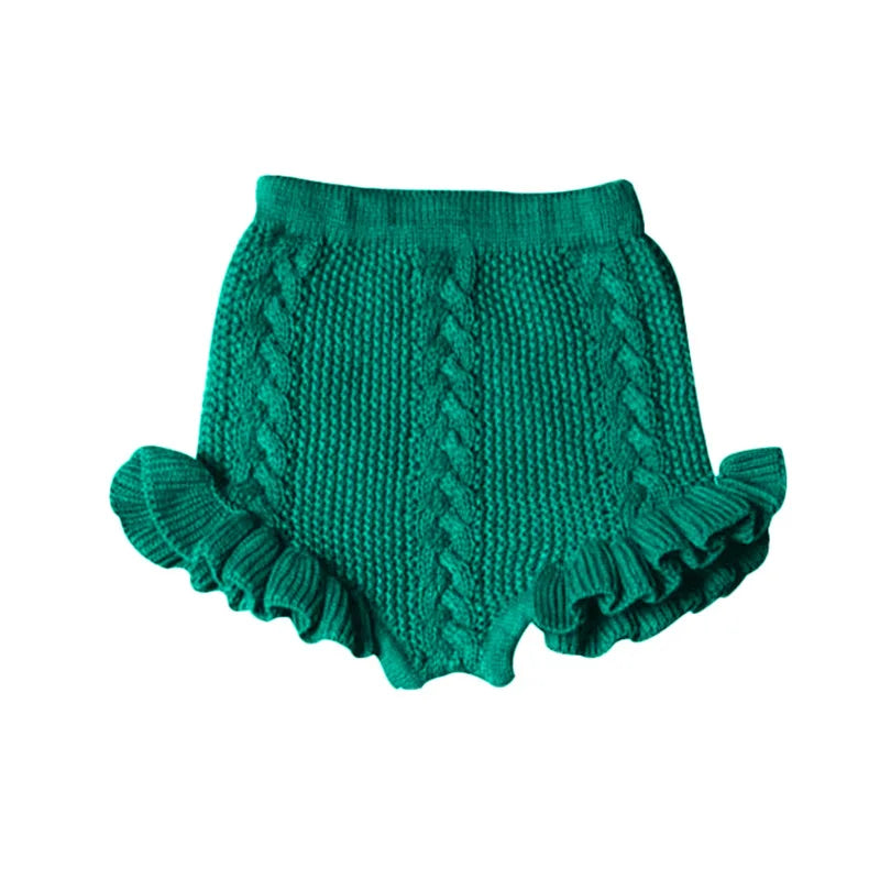 Fall Kids Girl Knitting Shorts Bloomers Lattice Flower Bud Pants Toddler Princess PP Shorts Baby Girls Ruffle Edge Lovely Shorts