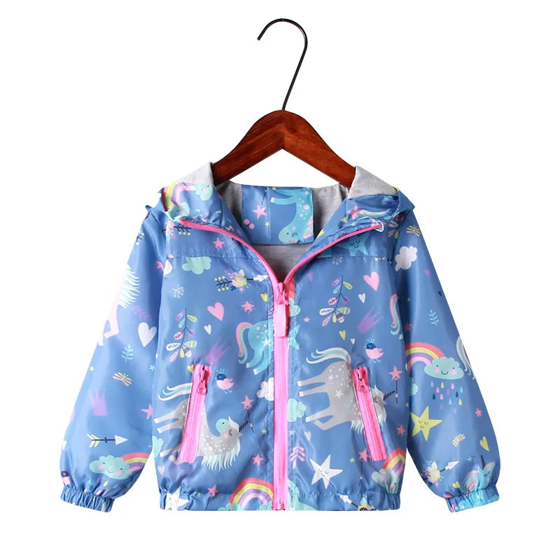 Spring Jacket for Girls Coats Hooded Unicorn Rainbow Pattern Baby Girls Clothes Outerwear Kids Windbreaker Autumn Girls Jackets