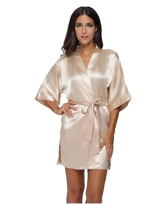 Silk Satin Wedding Bride Bridesmaid Robe Floral Bathrobe Short Kimono Robe Night Robe Bath Robe Fashion Dressing Gown For Women