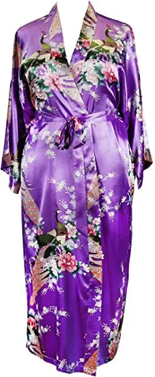 Satin Silk Women Wedding Bridemaid Robe Sexy Crane Print Bathrobe Short Long Kimono Night Gown Robe Fashion Dressing Gown Female