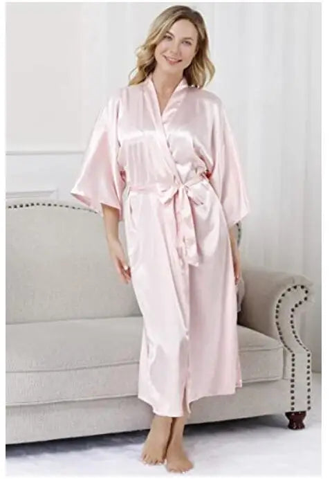 Plus Size S-XXXL Rayon Bathrobe Womens Kimono Satin Long Robe Sexy Lingerie Classic Nightgown Sleepwear with Belt