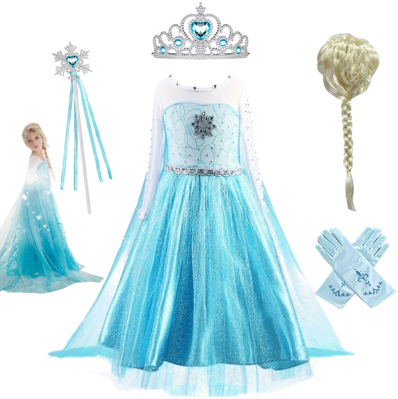 Fancy Baby Girl Princess Dresses for Girls Elsa Costume Bling Synthetic Crystal Bodice Elsa Party Dress Kids Snow Queen Cosplay