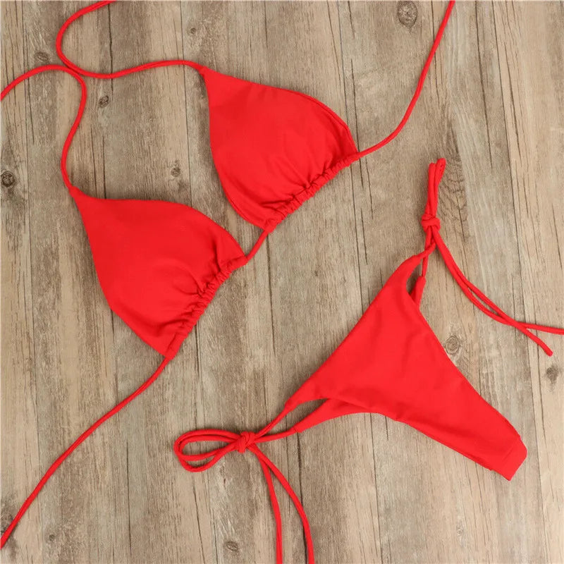 Sexy Women Bikini 2025 New Push-Up Bra Bikini Set Swimsuit For Women Solid Black Red Blue Beachwear Ladies Chest Pad Swimwear