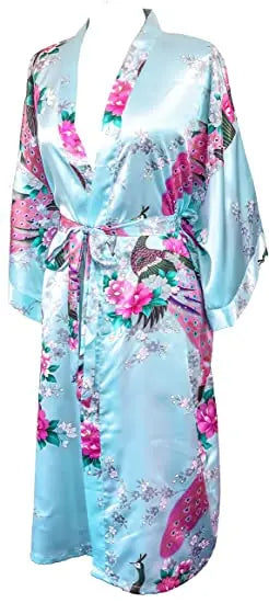 Satin Silk Women Wedding Bridemaid Robe Sexy Crane Print Bathrobe Short Long Kimono Night Gown Robe Fashion Dressing Gown Female