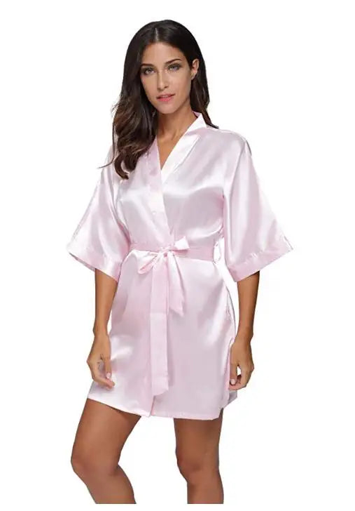 Silk Satin Wedding Bride Bridesmaid Robe Floral Bathrobe Short Kimono Robe Night Robe Bath Robe Fashion Dressing Gown For Women
