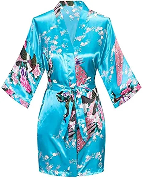 Satin Silk Women Wedding Bridemaid Robe Sexy Crane Print Bathrobe Short Long Kimono Night Gown Robe Fashion Dressing Gown Female