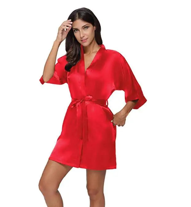 Silk Satin Wedding Bride Bridesmaid Robe Floral Bathrobe Short Kimono Robe Night Robe Bath Robe Fashion Dressing Gown For Women