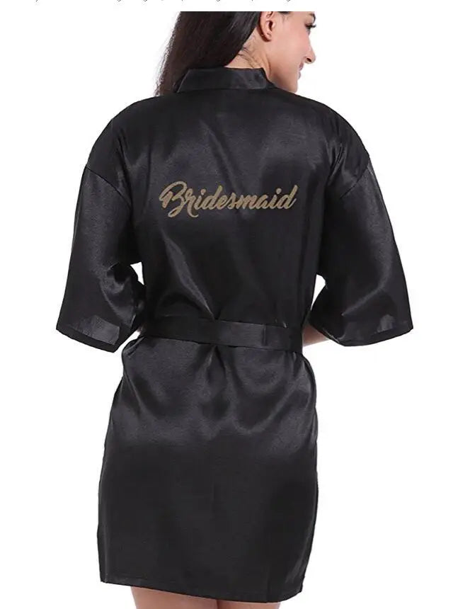RB91 2017 Fashion Silk Bride of Mother Robe with Gold Letter Sexy Women Short Satin Wedding Kimono Sleepwear Get Ready Robe