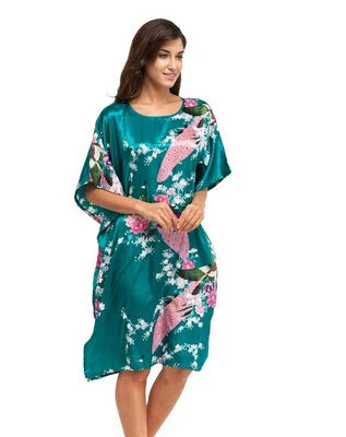 High Quality Chinese Women Silk Home Dress Robe Summer Lounge Nightshirt Short Sleeve Sleepwear Nightgown Plus Size 6XL A-073