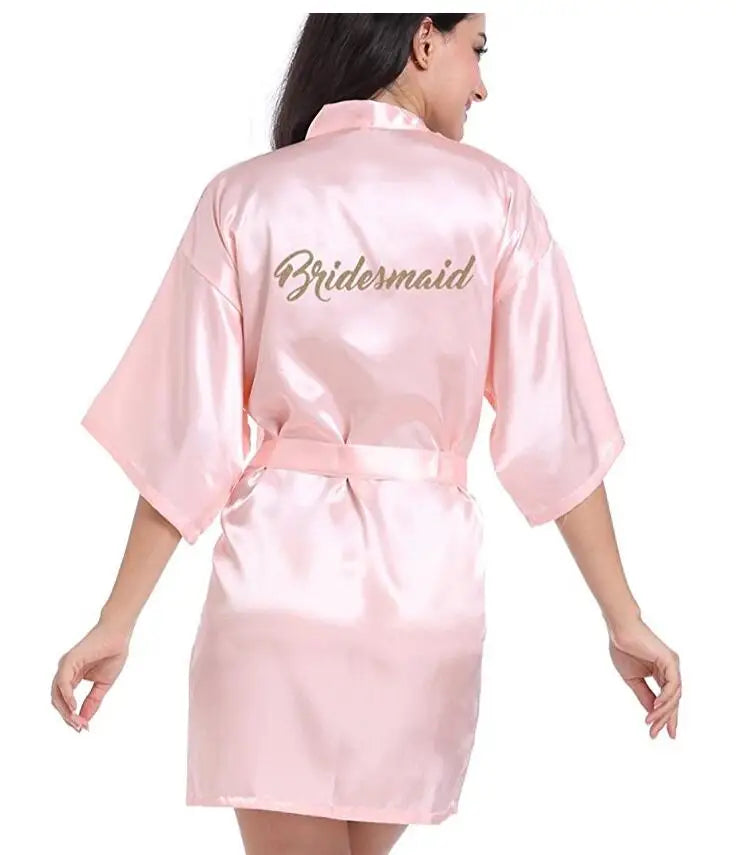 RB91 2017 Fashion Silk Bride of Mother Robe with Gold Letter Sexy Women Short Satin Wedding Kimono Sleepwear Get Ready Robe