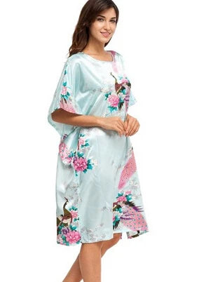 High Quality Chinese Women Silk Home Dress Robe Summer Lounge Nightshirt Short Sleeve Sleepwear Nightgown Plus Size 6XL A-073