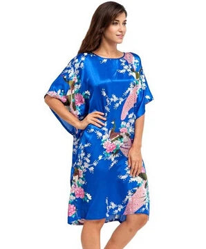 High Quality Chinese Women Silk Home Dress Robe Summer Lounge Nightshirt Short Sleeve Sleepwear Nightgown Plus Size 6XL A-073