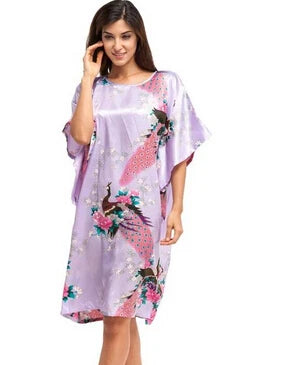 High Quality Chinese Women Silk Home Dress Robe Summer Lounge Nightshirt Short Sleeve Sleepwear Nightgown Plus Size 6XL A-073