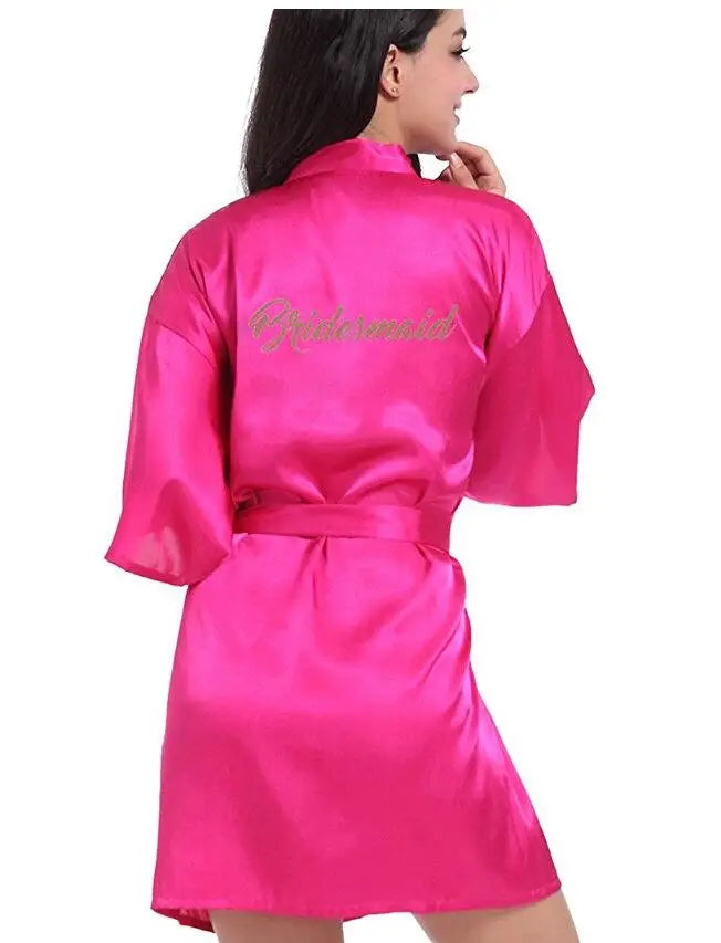 RB91 2017 Fashion Silk Bride of Mother Robe with Gold Letter Sexy Women Short Satin Wedding Kimono Sleepwear Get Ready Robe