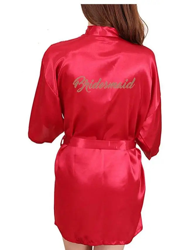 RB91 2017 Fashion Silk Bride of Mother Robe with Gold Letter Sexy Women Short Satin Wedding Kimono Sleepwear Get Ready Robe