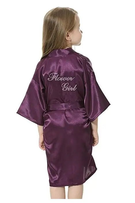 Fashion Kid Flower Girl Wedding Party Mini Bride Bridal Satin Solid Bath Robe Yukata Rayon Silk Sexy Sleepwear Children Dressi