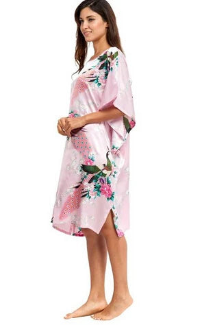 High Quality Chinese Women Silk Home Dress Robe Summer Lounge Nightshirt Short Sleeve Sleepwear Nightgown Plus Size 6XL A-073