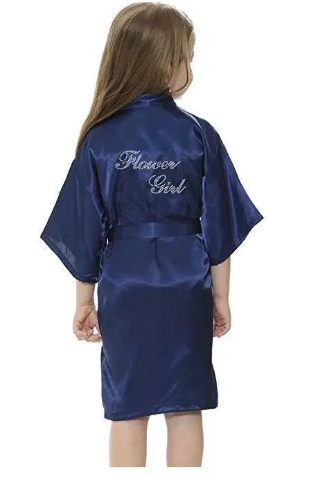 Fashion Kid Flower Girl Wedding Party Mini Bride Bridal Satin Solid Bath Robe Yukata Rayon Silk Sexy Sleepwear Children Dressi