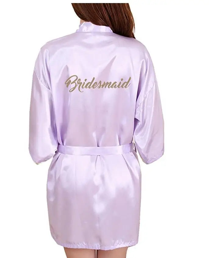 RB91 2017 Fashion Silk Bride of Mother Robe with Gold Letter Sexy Women Short Satin Wedding Kimono Sleepwear Get Ready Robe