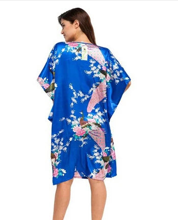 High Quality Chinese Women Silk Home Dress Robe Summer Lounge Nightshirt Short Sleeve Sleepwear Nightgown Plus Size 6XL A-073