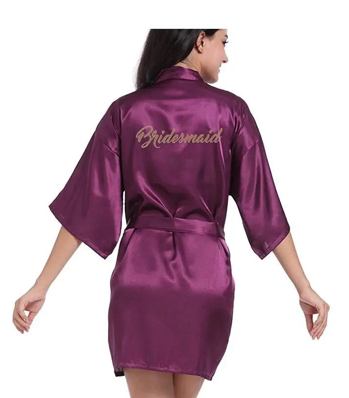 RB91 2017 Fashion Silk Bride of Mother Robe with Gold Letter Sexy Women Short Satin Wedding Kimono Sleepwear Get Ready Robe