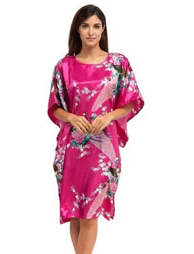 High Quality Chinese Women Silk Home Dress Robe Summer Lounge Nightshirt Short Sleeve Sleepwear Nightgown Plus Size 6XL A-073