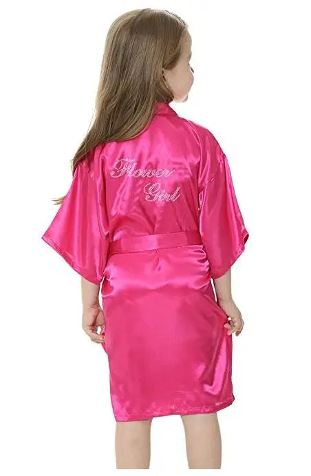 Fashion Kid Flower Girl Wedding Party Mini Bride Bridal Satin Solid Bath Robe Yukata Rayon Silk Sexy Sleepwear Children Dressi