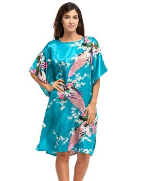 High Quality Chinese Women Silk Home Dress Robe Summer Lounge Nightshirt Short Sleeve Sleepwear Nightgown Plus Size 6XL A-073
