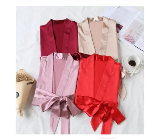 Summer Champagne Chinese Bride Wedding Robe Satin Sleepwear Women Nightgown Sexy Nightdress Lady Kimono Bathrobe Gown Negligee