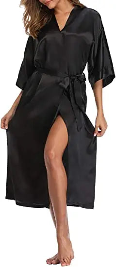 Plus Size S-XXXL Rayon Bathrobe Womens Kimono Satin Long Robe Sexy Lingerie Classic Nightgown Sleepwear with Belt