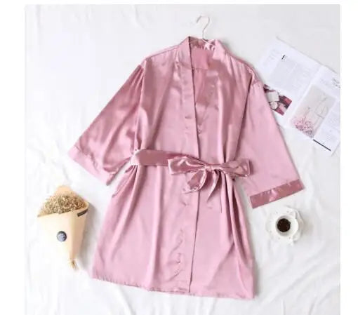 Summer Champagne Chinese Bride Wedding Robe Satin Sleepwear Women Nightgown Sexy Nightdress Lady Kimono Bathrobe Gown Negligee