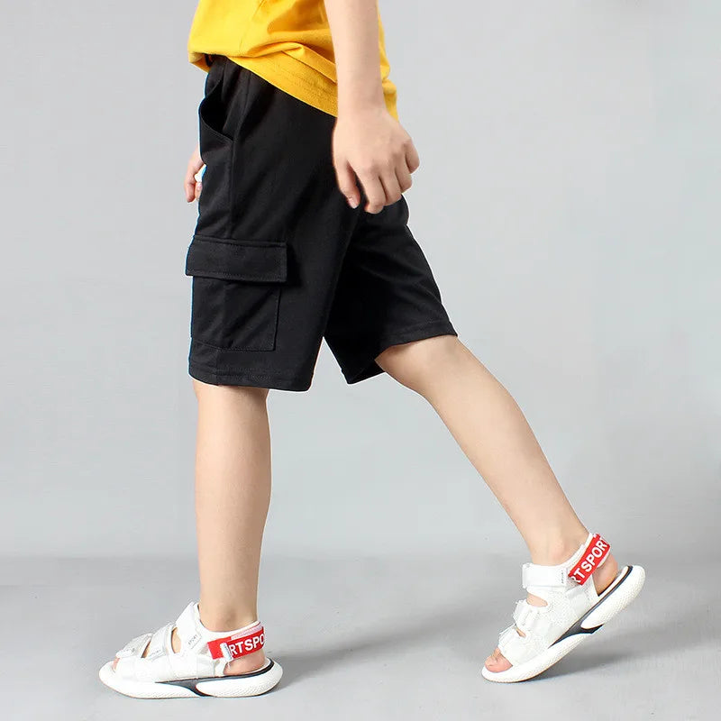 2025 New Summer Kids Boys Knitted Shorts Patchwork Striped Soft Cotton Sporty Shorts For Teenagers Big Boys 2-14 Years Wear