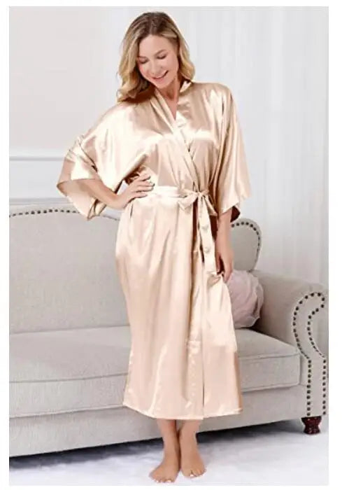 Plus Size S-XXXL Rayon Bathrobe Womens Kimono Satin Long Robe Sexy Lingerie Classic Nightgown Sleepwear with Belt